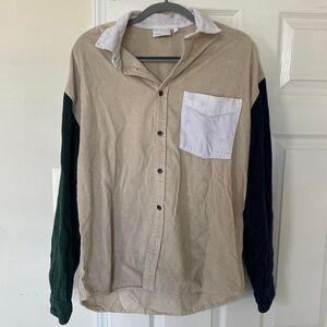 Asos tan corduroy button down shirt with a relaxed fit size M